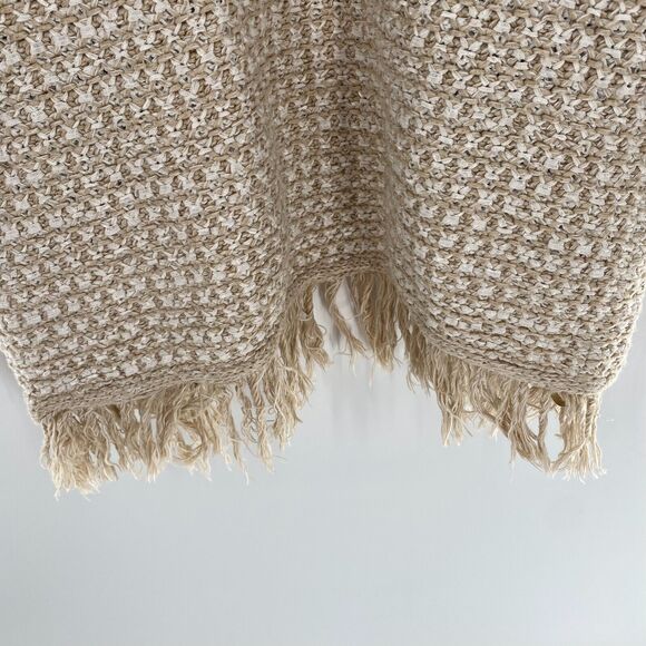 Karl Lagerfeld Womens Chunky‎ Knit Cardigan Sweater Open Front Fringe Sz L Beige - Picture 5 of 8
